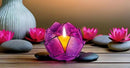 Blooming Lotus Capiz Shell Tealight Candle Holder, Handcrafted Decorative Tea Light Candleholder with Translucent Flower Petals for Ambient Illumination and Natural Elegance, Purple by CozyNest Decor