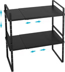 iPEGTOP Expandable Cabinet Storage Shelf Organizer Rack, Heavy Duty Steel Metal Spice Rack Adjustable Height Home Office Garage Pantry Shelves for Counter Kitchen Organization, Black, 2 Pack by CozyNest Decor
