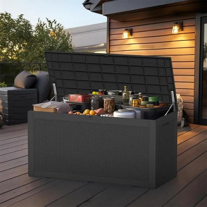 100 Gallon Outdoor Deck Box,Storage Lockable Waterproof Patio Furniture,Garden Tools,Cushions,Pool Accessories Outside Storage Resin Box(Black), photo 7 of 7