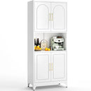 75" Tall Kitchen Pantry Storage Cabinet, Metal Storage Cabinets with 4 Doors and Adjustable Shelves，White Kitchen Hutch Cabinet with Microwave Stand, Large Cupboard for Dining Living Room by CozyNest Decor