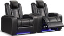 ANJ Power Home Theater Seating Set of 2, PU Leather Electric Recliner Chair with Powered Headrest, Dual Motors Movie Reclining Chairs with LED Lights,USB Port, Cup Holders, Hidden Arm Storage (Black) by CozyNest Decor