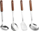 FJNATINH Stainless Steel Wok Spatula,Slotted Spatulas,Ladle,Skimmer Ladle Tool Set,Mirror Polished Cooking Utensils Kitchen Cookware, Pack of 4,Sliver by CozyNest Decor