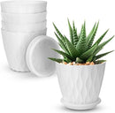 4 inch Plant Pots, 5 Pack Flower Pots Outdoor Indoor, Planters with Drainage Holes and Tray Saucers（White） by GreenHaven Gardens