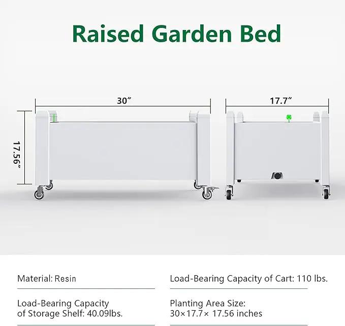 Horticulture Garden Bed with Legs, Divisible Resin Planter Box for Backyard, Patio, Balcony, with 4 Legs, 4 Swivel Lockable Wheels(Ashen,30.04 * 17.72 * 17.56), photo 2 of 7
