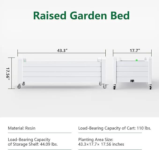 Horticulture Garden Bed, Divisible Resin Planter Box for Backyard, Patio, Balcony, with 4 Legs and 4 Swivel Lockable Wheels(Ashen,43.31 * 17.72 * 17.56), photo 2 of 7