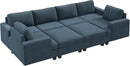 Nolany Sectional Couch with Storage Ottoman, Corduroy Sleeper Sectional Sofa with Chaise, Modular Sectional Couches for Living Room, Blue by CozyNest Decor