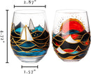Artisanal Hand Painted Sunrise Glasses, Stemless Set of 2