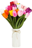 27pcs Colorful Artificial Flowers Tulips, Tulips with 1pc Plastic Vase, Fake Flowers Real Touch Flower 13.9", Christmas, Mother's Day, Easter, Valentine's Day, Family Kitchen, Wedding Decorations by CozyNest Decor
