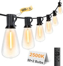 100FT Remote Outdoor String Lights for Outside, 50+2 LED Waterproof Shatterproof Edison Dimmable Timer Bulbs, 2500K Warm White Patio Lights for Garden Backyard Yard Hanging Lighting by GreenHaven Gardens