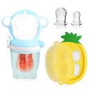 Baby Fruit Food Feeder - Silicone Nibble Tray Combo - Breastmilk Popsicle Mold for Cooling Relief, BPA Free Mesh Feeder for Infant Self Feeding (Monkey Blue + Pineapple) by TinyTreasures Baby Boutique