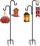 Double Shepherds Hooks for Outdoor, Bird Feeder Pole with 5 Prongs Base, Heavy Duty Garden Hook for Lantern, Wind Chime and Hummingbird Feeder, 62 Inch, 2 Pack by GreenHaven Gardens