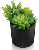 Artificial Succulents in Pots Faux Succulents Plants Fake Succulent Arrangement Potted Plants with Black Ceramic Vase for Office Desk Bathroom Shelf Living Room Indoor Home Decor by CozyNest Decor