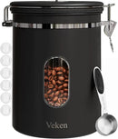 Coffee Canister Set 16 + 22 + 38 oz with Window, Airtight Stainless Steel Kitchen Food Storage Container with Date Tracker and Scoop for Grounds Coffee, Beans, Tea, Flour, Cereal, Sugar, Black by CozyNest Decor