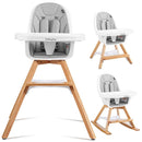 BABY JOY 3 in 1 High Chair, Baby Eat & Grow Convertible Wooden High Chair/Rocking Chair/Booster Seat/Toddler Chair, Infant Dining Chairs w/Double Removable Tray, 5-Point Seat Belt & PU Cushion, Gray by TinyTreasures Baby Boutique
