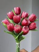 Buart Wine red Tulip Flowers Artificial Luxury Big Tulip Valentine's Day Mother's Day Easter Home Kitchen Wedding Decorations(11pcs) by CozyNest Decor