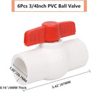 6Pcs 3/4" PVC Ball Valve Water Pipe Shut-off Valve Socket with Red T-Handle for Cold Water Supply lines, Irrigation Pipe fitting System(Socket x Socket), Schedule 40 by GreenHaven Gardens