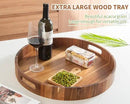 Extra Large Round Ottoman Coffee Table Tray, 22" Big Kitchen Serving Trays for Huge Ottoman Counter Giant Decorative Organizer, Huge Wood Serveware Tray with Built-in Handle for Big Job by CozyNest Decor