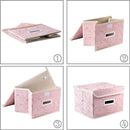 PRANDOM Collapsible Storage Boxes with Lids Fabric Decorative Storage Bins Cubes Organizer Containers Baskets with Cover Handles Divider for Bedroom Closet Living Room 9.8x7.9x6.7 Inch 3 Pack by TinyTreasures Baby Boutique