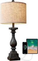 BOBOMOMO Retro 27" USB Charging Ports A/C Farmhouse Single Lamps for Bedrooms Retro Side Table Lamps Bedside Lamp for Side Nightstand Living Room 1 Pack by CozyNest Decor