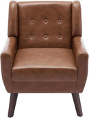 UIXE Faux Leather Accent Chair, Morden Upholstered Armchair for Living Room, Button Tufted Arm Chair Comfy Single Sofa Bedroom Side Reading Seat - Coffee by CozyNest Decor