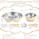 Stainless Steel Baby Plate and Bowl with Suction, Baby Bowl and Divided Kids Toddler Plate with Removable Silicone Shell, Non-Slip Toddler Baby Feeding Set, Forks + Spoons Included-Cream by TinyTreasures Baby Boutique