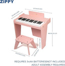 ZIPPY Kids Piano Keyboard, 37 Keys Digital Piano for Kids, Music Educational Instrument Toy, Wood Piano for 3+ Girls and Boys (Pink Basic) by TinyTreasures Baby Boutique