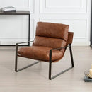 DUOMAY Mid-Century Accent Chair Armchair, Comfy PU Leather Leisure Chair Lazy Chair with Brozen Metal Leg for Living Room Bedroom Office Apartment, Brown by CozyNest Decor
