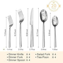 KINGSTONE Silverware Set, 20-Piece Forged Flatware Set Cutlery Set Premium Stainless Steel, Service for 4, for Kitchen, Home, Wedding, Party, Mirror Polished and Dishwasher Safe by CozyNest Decor