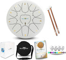 The Balmy Drum - 11 Note 10 Inch Steel Tongue Drum, Steel Drum Instrument, Drums For Children and Adults, Balmy Drum Set for Kids with Music Book, Handpan, Mallet and Carry Bag (White) by TinyTreasures Baby Boutique