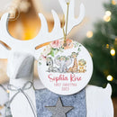 Unifury Personalized Baby First Christmas Ornament 2024, Keepsake for Babies First Christmas Tree, Holiday Decor for Celebrating Ceramic Babys 1st Christmas Ornament 2024, Safari Animal Floral by TinyTreasures Baby Boutique