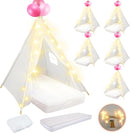 6 Pack Sleepovers Teepee Tent for Kids Bulk with Mattress Sheet Light,Natural Cotton Washable Indoor Play Tent for Birthday Slumber Party Girls Boys Pajama Movie Night Supplies(White) by TinyTreasures Baby Boutique