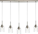 Lighting Contemporary Brushed Nickel Linear Chandelier Pendant Light 5 Lights Clear Seeded Glass Farmhouse Pendant Lighting Modern Dining Room Light Fixture for Living Room Kitchen Island by CozyNest Decor