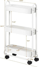 SunnyPoint Slim Rolling Storage Cart, 3 Tier Bathroom Storage Organizer Bathroom, Laundry Utility Cart (White) by CozyNest Decor