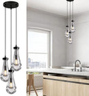 Bronze 3 Light Pendant Lighting, Raindrop Pendant Lights, Black Adjustable Hanging Rope Cluster Pendant Lighting Over Kitchen Island, Teardrop Glass Chandelier Dining Room Light Fixture by CozyNest Decor