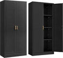 Kitchen Cabinet Storage,60”Metal Pantry Cabinet with Doors and 3 Adjustable Shelves,Food Pantry Cabinets with 2 Gold Handles,Black Tall Storage Cabinet for Livingroom,Pantry,Bathroom,Kitchen by CozyNest Decor