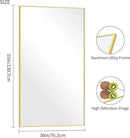 30x55In Gold Bathroom Mirror for Wall, Brushed Gold Rectangle Mirrors with Metal Frame, Bathroom Rectangular Mirror Modern Wall Mirror for Bedroom Living Room, Hangs Horizontal or Vertical by CozyNest Decor