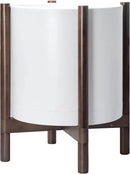 D'vine Dev Planter Pot with Stand - 16 Inch Plastic Cylinder Flower Pot with Wood Planter Holder for Indoor, Matte White Pot + Walnut Color Stand, 55-C-X-1 by GreenHaven Gardens