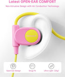 Kid Headphones for School, Air Conduction Open Ear Headphones, 3.5mm Jack Wired Cord, Ultra-Comfort, Ergonomic and Lightweight Design Perfect for School and Outdoor Activities-Yellow Pink by TinyTreasures Baby Boutique