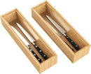 Bamboo Drawer Organizer, 2PCS Stackable Storage Boxes for Utensil Organizer, Wood Tray for kitchen, Bathroom and Bedroom 12" x 3" x 2" by CozyNest Decor
