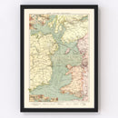 Vintage Map of the Irish Channel 1905