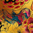 Japanese Art Koi Fish Peel and Stick Wallpaper. Gold Flowers Background.  Removable Wall Mural