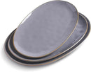 famiware Serving Platter, Oval 15.59/14.3/12.9 inch Serving Dishes for Entertaining, Serving Bowls, Microwave Safe, Fine Stonware Serving Trays for Party, Turkey, Cheese, Ocean Series, Dark Grey by CozyNest Decor