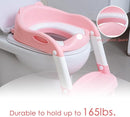 Potty Training Toilet Chair Seat with Step Stool Ladder for Kids and Toddler Boys Girls - Foldable Height Adjustable Children Toilet Training Seat with Safe Handles & Anti-Slip Pads, White-Pink by TinyTreasures Baby Boutique