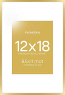 Homeforia 12x18 Picture Frame Gold, High End Metal 12x18 Poster Frames with Mat 8.5x11 Photo, 12 x 18 Gold Frame Matted to 8.5 by 11 Print, 18x12 Thin Hanging Frame, Tempered Glass, Wall Kit, Set of 1 by CozyNest Decor