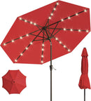 9FT Solar Umbrella 32 LED Lighted Patio Umbrella Table Market Umbrella w/Tilt and Crank, UV-Resistant Outdoor Umbrella for Pool, Garden, Deck, Red by GreenHaven Gardens
