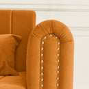 3 in 1 Pull-Out Bed Sleeper, Modern Upholstered 3 Seats Lounge Sofa & Couches with Rolled Arms Decorated with Copper Nails, Convertible Futon 3 Seats Sofabed with Two Drawers and Two Pillows