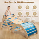 Pikler Triangle Set with Cushion, 8-in-1 Toddler Climbing Toys Indoor, Wooden Montessori Climbing Set with Arch Ramp,Ladder&Tent Cloth, Baby Indoor Climber Jungle Gyms for Toddlers Toy, Blue by TinyTreasures Baby Boutique