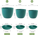 12/10/9 Large Modern Plant Pots, Plastic Planters with Drainage Holes and Saucers for Indoor Outdoor Plants Flowers, Malachite Green by GreenHaven Gardens