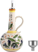 Ceramic Olive Oil Dispenser Bottle 23oz with Handles, Hand Painted Multi-Use Oil Cruet & Flower Vase, Decorative Stoneware Kitchen Cruet with Stainless Steel Spout for Oils, Sauces, Vinegar (A) by CozyNest Decor