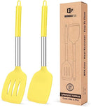 Pack of 2 Silicone Solid Turner, Non Stick Slotted Kitchen Spatulas, High Heat Resistant BPA Free Cooking Utensils, Ideal Cookware for Fish, Eggs, Pancakes(Yellow) by CozyNest Decor